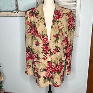 Folio Collection Saks Fifth Avenue Silk Women's Beige Floral Blazer Size 10